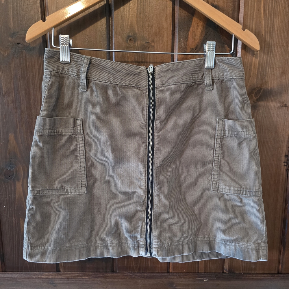 PacSun Olive Corduroy Mini Skirt with Front Zipper